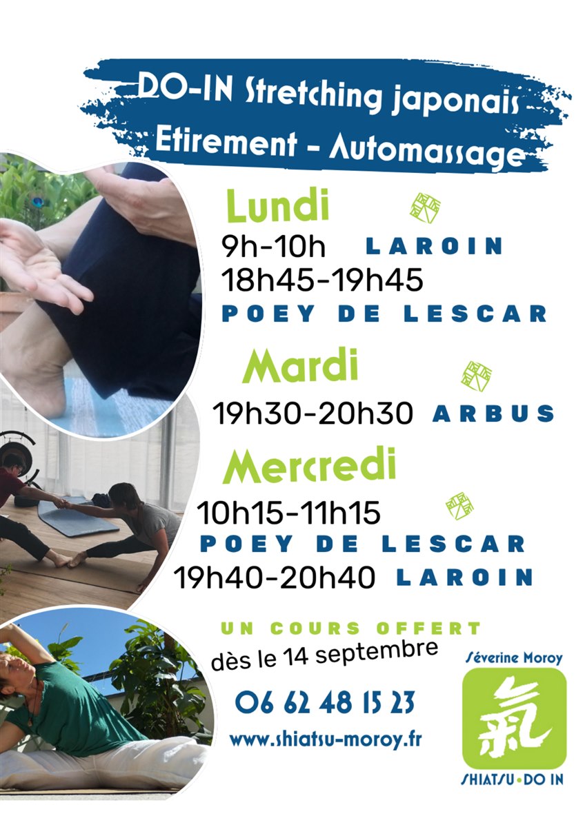 Flyer des horaires et lieux des cours collectifs de Do-In.